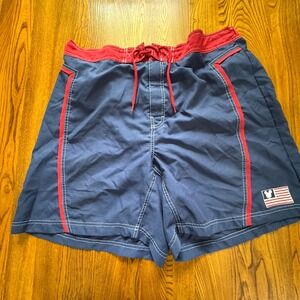 Disney Store Blue Red Mickey Mouse USA Flag Mesh Lined Swim Trunks Men's Size XL